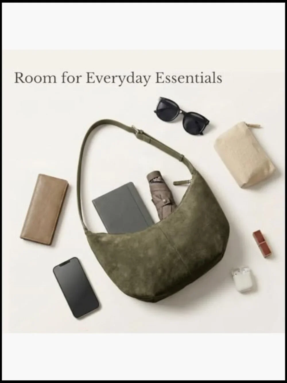 Faux Suede Crescent Hobo Crossbody Bag with Zipper Closure - Picture 6 of 7